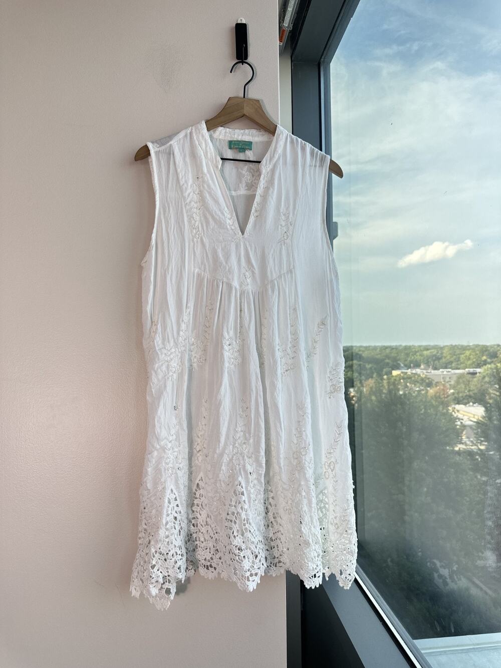 Antica Sartoria Giacomo Cinque Sleeveless Embroidered White Resort Tunic Dress L